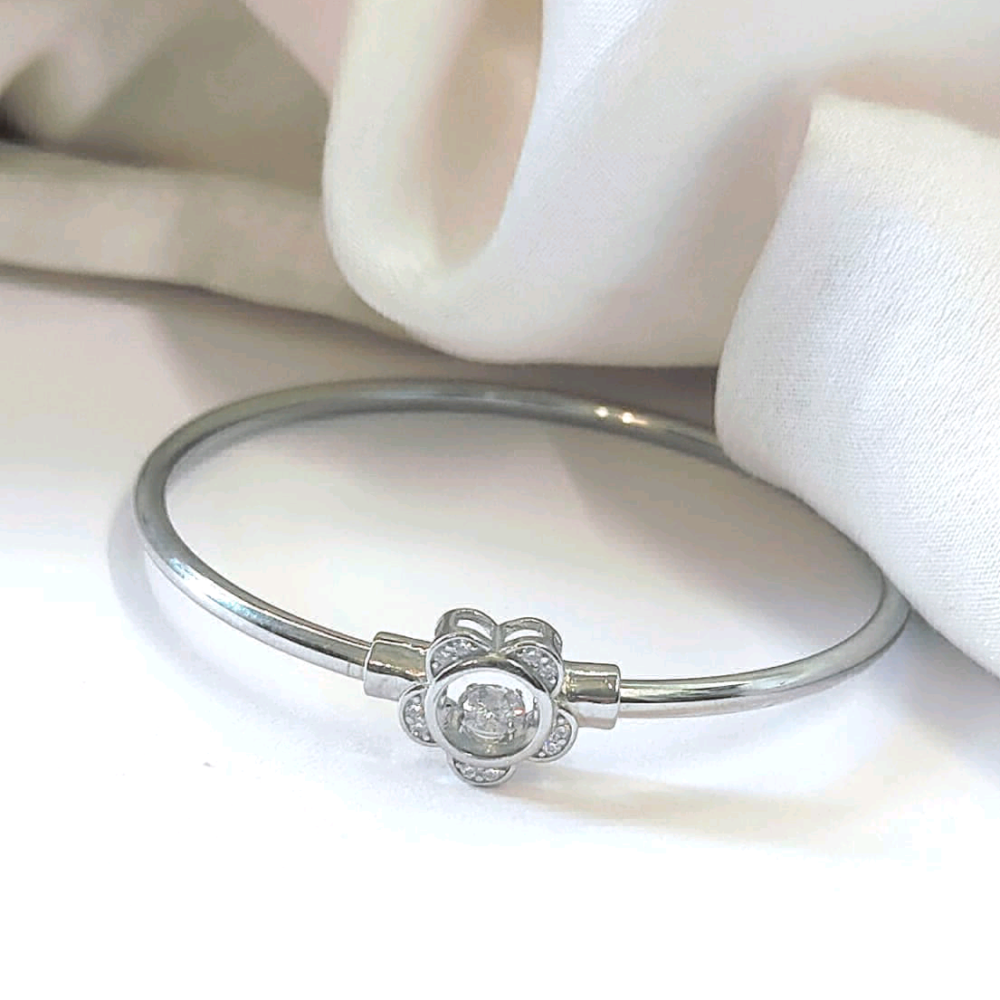 CZ Flower Silver Bracelet 